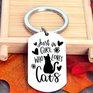 Cat Keychain Just a Girl That Loves Cats Stainless Steel Cat Lover Gift